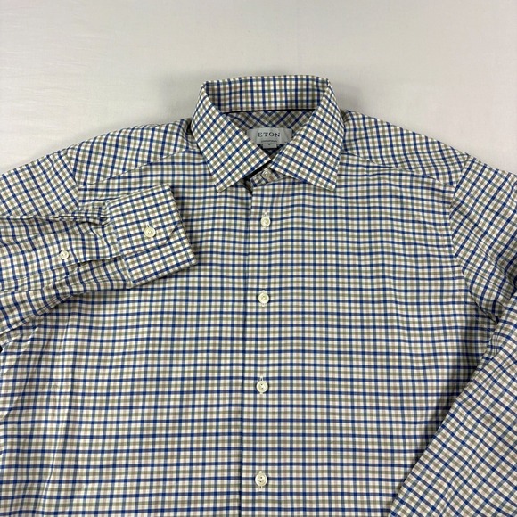 Eton Other - Eton Shirt Mens Medium Plaid Contemporary Button Up Cotton Linen Blend